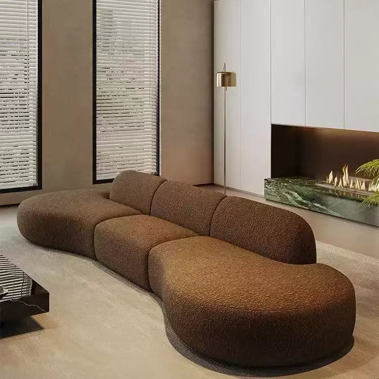 北歐弧形布藝沙發 現代簡約小戶型客廳 設計師美容院接待 羊羔絨沙發