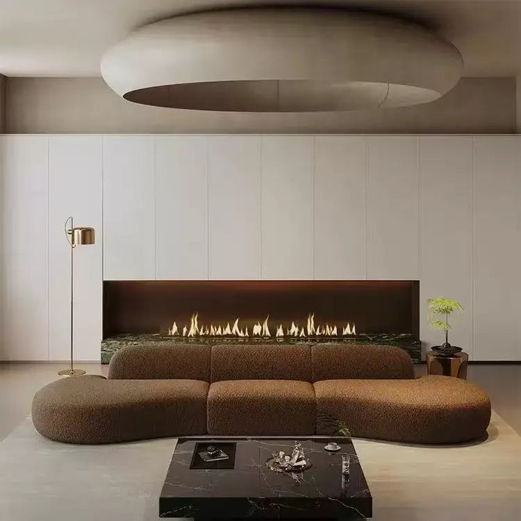 北歐弧形布藝沙發 現代簡約小戶型客廳 設計師美容院接待 羊羔絨沙發