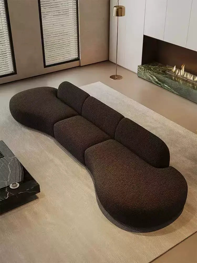 北歐弧形布藝沙發 現代簡約小戶型客廳 設計師美容院接待 羊羔絨沙發
