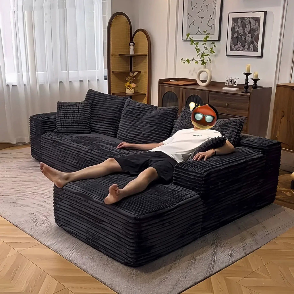 Retro 3 - Seater Chaise Lounge Sofa | Full Foam | Vacuum Compressed | Free Delivery Australia - Wide | 3 - Year Warranty - 路卡萨家具工厂