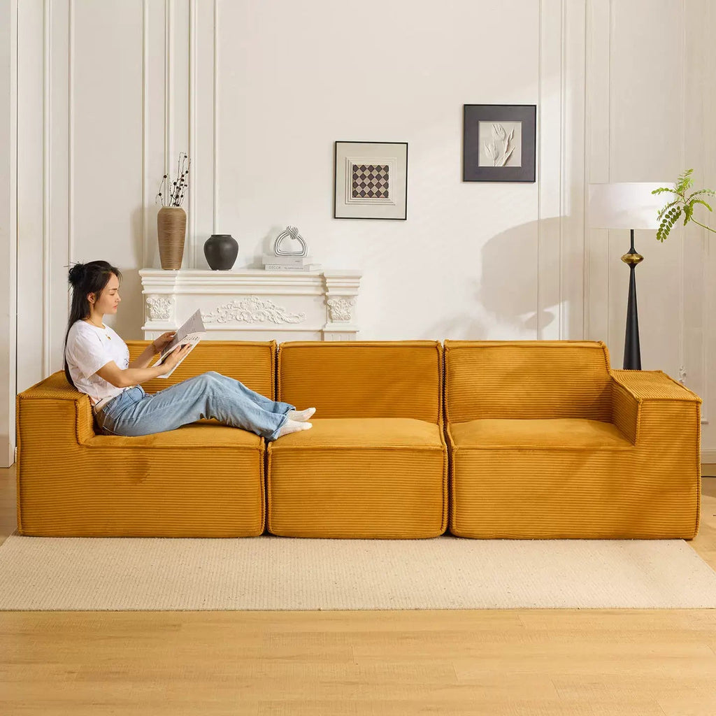 Tofu Block Sofa | Corduroy Fabric | Frameless Compressed | Free Delivery Australia - Wide | 3 - Year Warranty - 路卡萨家具工厂
